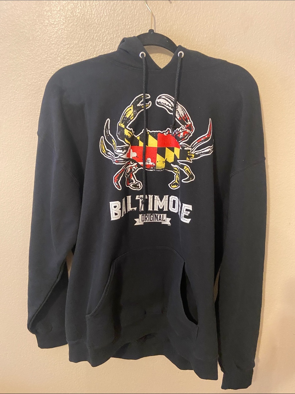 Black Graphic Hoodie with Maryland Crab Design